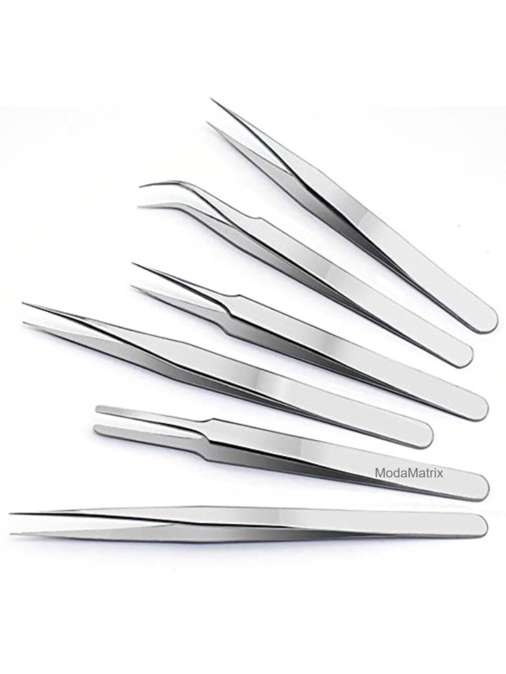 Precision Tweezers 6 PCS Set Anti-Static Stainless Steel Curved